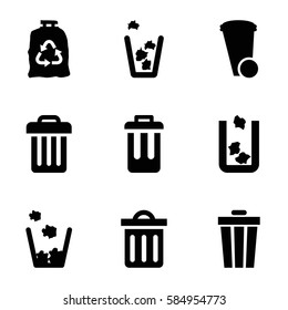 bin icons set. Set of 9 bin filled icons such as 