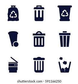 bin icons set. Set of 9 bin filled icons such as 