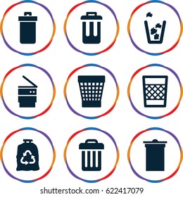Bin icons set. set of 9 bin filled icons such as 