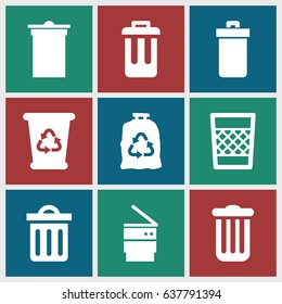Bin icons set. set of 9 bin filled icons such as
