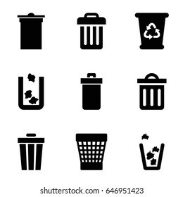Bin icons set. set of 9 bin filled icons such as