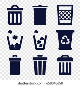 Bin icons set. set of 9 bin filled icons