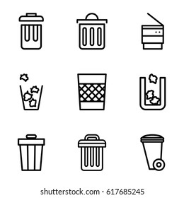Bin icons set. set of 9 bin outline icons such as 