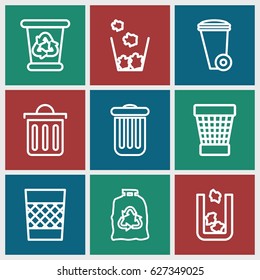 Bin icons set. set of 9 bin outline icons such as 