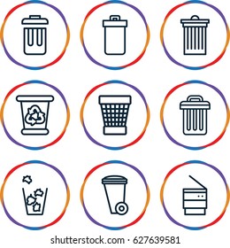 Bin icons set. set of 9 bin outline icons 