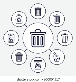 Bin icons set. set of 9 bin outline icons such as