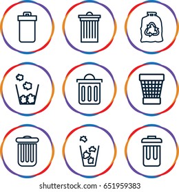 Bin icons set. set of 9 bin outline icons such as