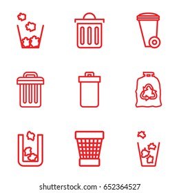 Bin icons set. set of 9 bin outline icons such as