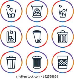 Bin icons set. set of 9 bin outline icons