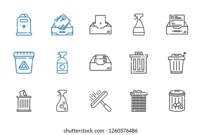 bin icons set. Collection of bin with trash, recycle bin, window cleaner, inbox, waste, paper bin. Editable and scalable icons.