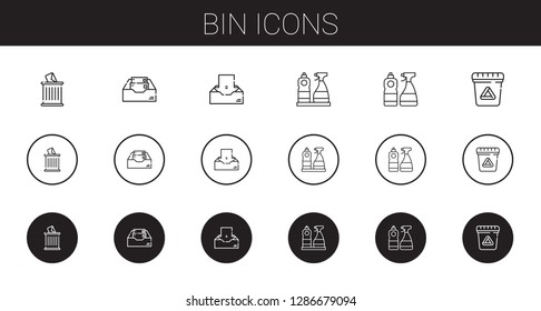 bin icons set. Collection of bin with trash, inbox, window cleaner, waste. Editable and scalable bin icons.