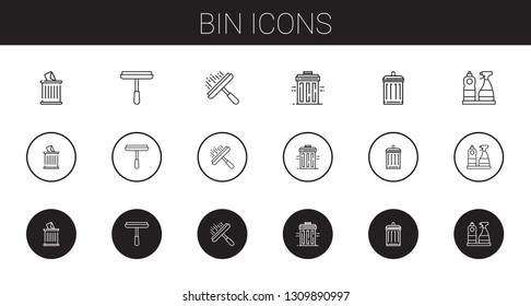 bin icons set. Collection of bin with trash, window cleaner, recycle bin, garbage. Editable and scalable icons.