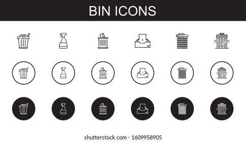 bin icons set. Collection of bin with trash, window cleaner, inbox, recycle bin. Editable and scalable bin icons.