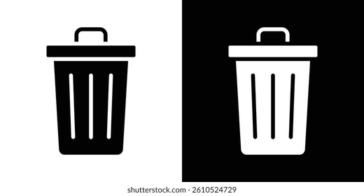 Bin icons vector set in solid flat style