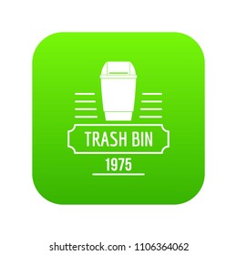 Bin junk icon green vector isolated on white background