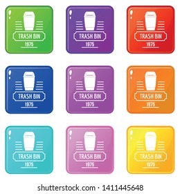 Bin junk icons set 9 color collection isolated on white for any design