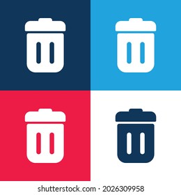 Papelera con conjunto de iconos mínimo de cuatro colores azul y rojo