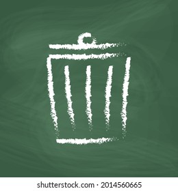 Bin line Icon design white chalk. Draw a picture on the blackboard.