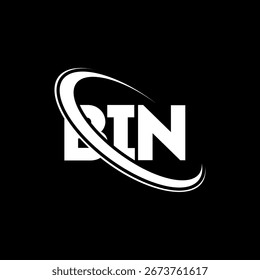 Logotipo do compartimento. Carta BIN. Design do logotipo da letra BIN. Logótipo BI N inicial ligado ao logotipo de monograma em círculo e maiúsculo. Tipografia BIN para marca de tecnologia, negócios e imóveis.