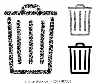 Bin mosaic of rough items in various sizes and color tints, based on bin icon. Vector uneven items are grouped into collage. Bin icons collage with dotted pattern.