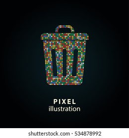 Bin - pixel icon. Vector Illustration. Design logo element. Isolated on black background. It is easy to change to any color.
