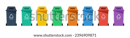 Bin recycle. Recycle bins in modern design. Garbage recycling. Recycle box for trash material. Recycling garbage symbols. Recycling bins collection