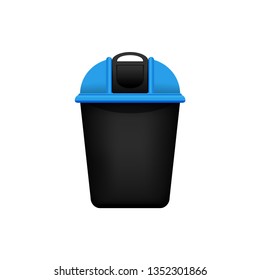 Bin, Recycle blue small bin for waste isolated on white background, Blue bin with recycle waste symbol, Front view of recycle bin blue color for garbage waste