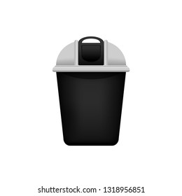 Bin, Recycle plastic grey small bin for waste isolated on white background, Grey bin with recycle waste symbol, Front view of recycle bin black and grey color for garbage waste (vector)
