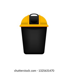 Bin, Recycle plastic yellow small bin for waste isolated on white background, Yellow bin with recycle waste symbol, Front view of recycle bin yellow color for garbage waste