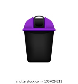 Bin, Recycle purple small bin for waste isolated on white background, Purple bin with recycle waste symbol, Front view of recycle bin purple black color for garbage waste