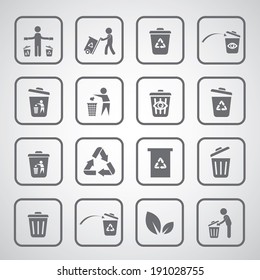 bin symbol set on gray background 