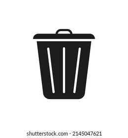 Bin, trash, garbage. Bin, trash, garbage icon. Black dustbin isolated on white background. Symbol for waste. Logo of rubbish. Flat wastebasket. Delete symbol. Vector.