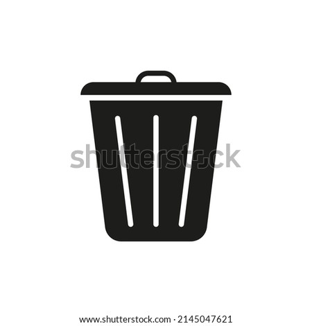 Bin, trash, garbage. Bin, trash, garbage icon. Black dustbin isolated on white background. Symbol for waste. Logo of rubbish. Flat wastebasket. Delete symbol. Vector.