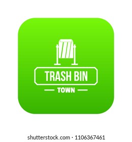 Bin trash town icon green vector isolated on white background
