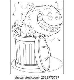 bin trash waste coloring book page for kids and adults creative coloring mindful relaxation activity