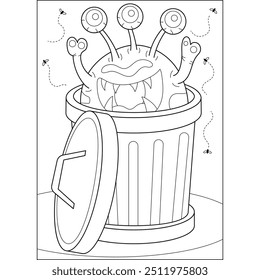 bin trash waste coloring book page for kids and adults creative coloring mindful relaxation activity