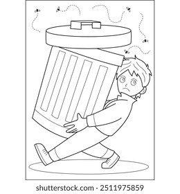 bin trash waste coloring book page for kids and adults creative coloring mindful relaxation activity