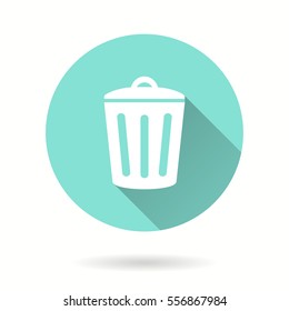 Bin vector icon with long shadow. Illustration isolated for graphic and web design.