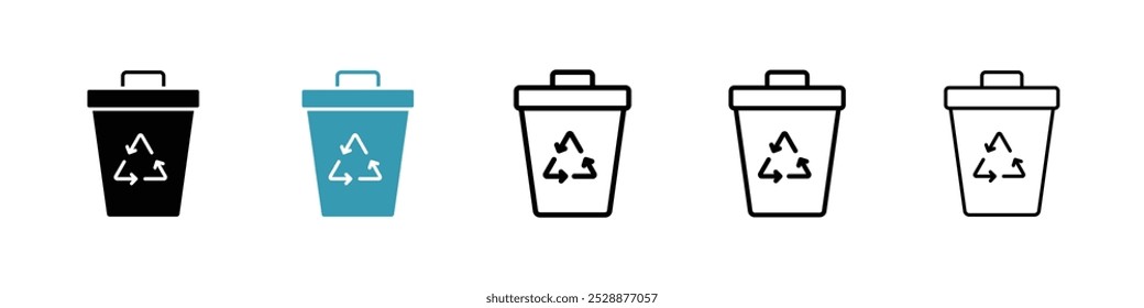 Bin vector icon set in black and blue colors.