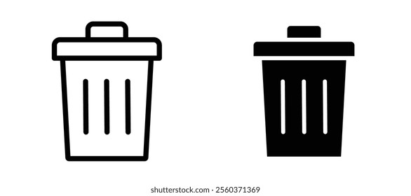 Bin vector icon set in black color.