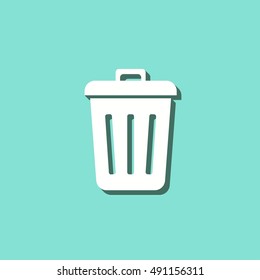 Bin vector icon with shadow. White illustration isolated on green background for graphic and web design.
