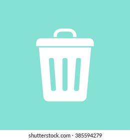 Bin vector icon. White  illustration isolated on green  background for graphic and web design.