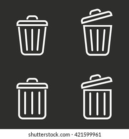 Bin   vector icon.  White illustration isolated on black background for graphic and web design.