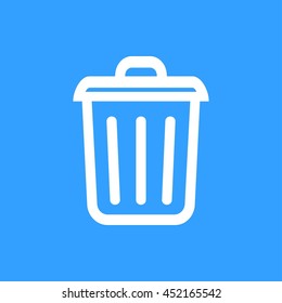 Bin vector icon. White Illustration isolated on blue background for graphic and web design.
