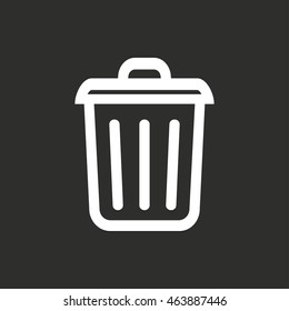 Bin vector icon. White illustration isolated on black background for graphic and web design.