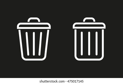 Bin vector icon. White illustration isolated on black background for graphic and web design.