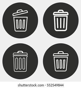 Bin vector icon. White illustration isolated on black background for graphic and web design.