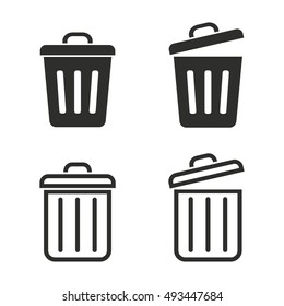 Bin vector icons set. Black illustration isolated on white background for graphic and web design.