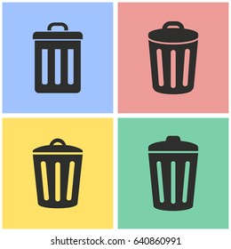 Bin vector icons set. Black illustration isolated for graphic and web design.
