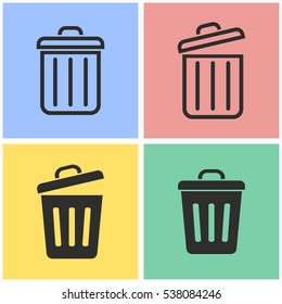 Bin vector icons set. Illustration isolated for graphic and web design.